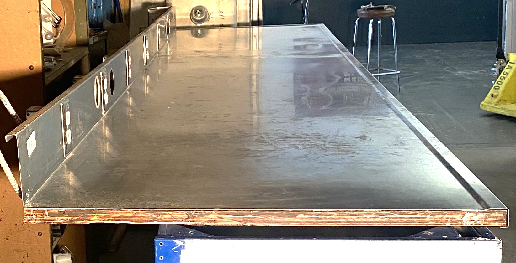 Used Stainless Steel Dished Worksurface with Electrical Outlets and Backsplash (12-ft)