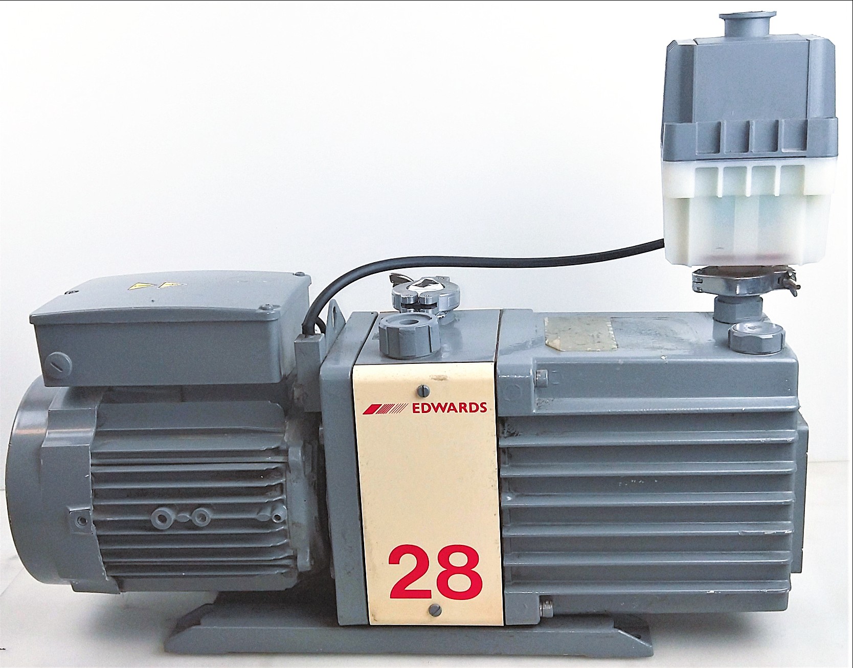 Used Edwards E2M28 Rotary Vacuum Pump with EMF20 Oil Mist Filter (21cfm)