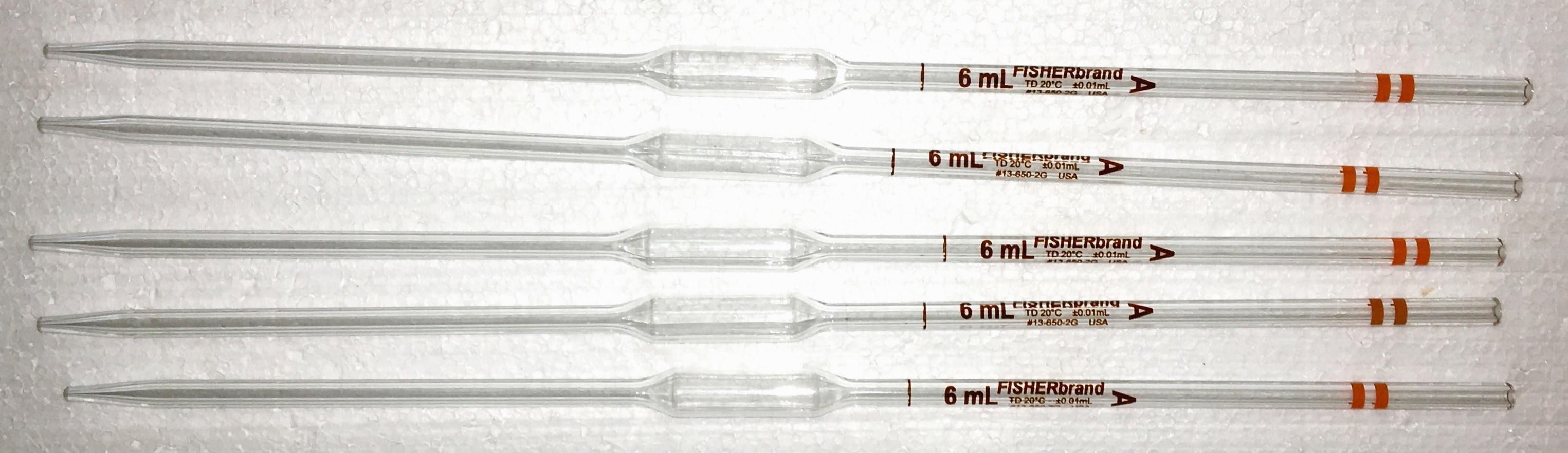 Used Fisherbrand 13-650-2G Class A 6mL Volumetric Pipet