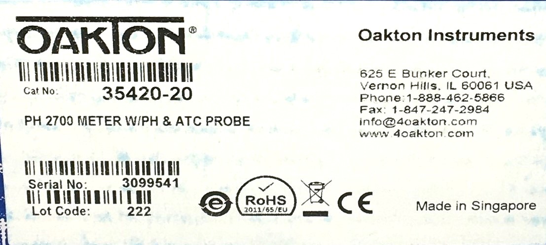New Open Box Oakton PH 2700 pH Meter with Electrode and ATC Probe