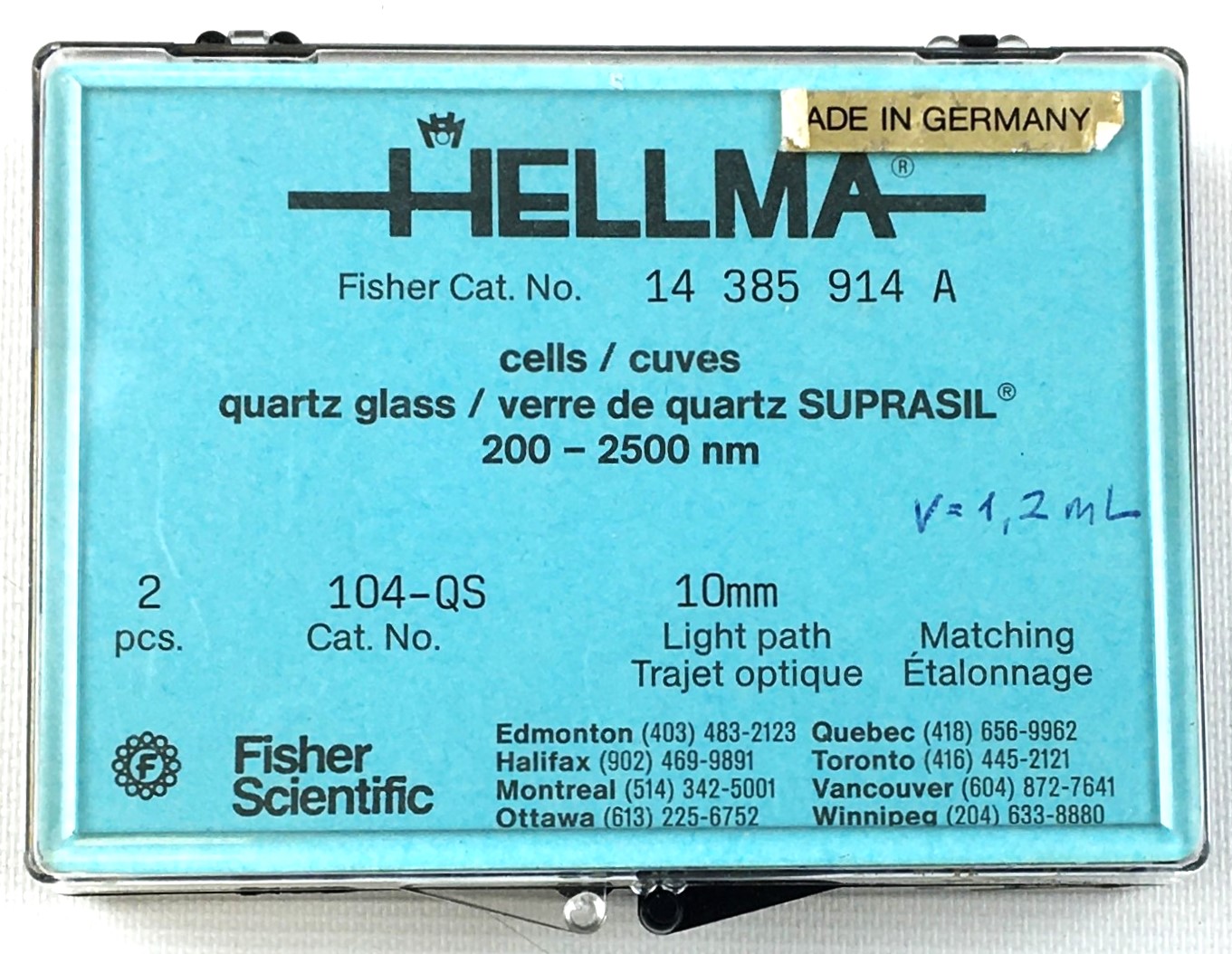 New Open Box Hellma 104-QS Quartz Semi-Micro Absorption Cuvette with Stopper - 10mm (Pack of 2)