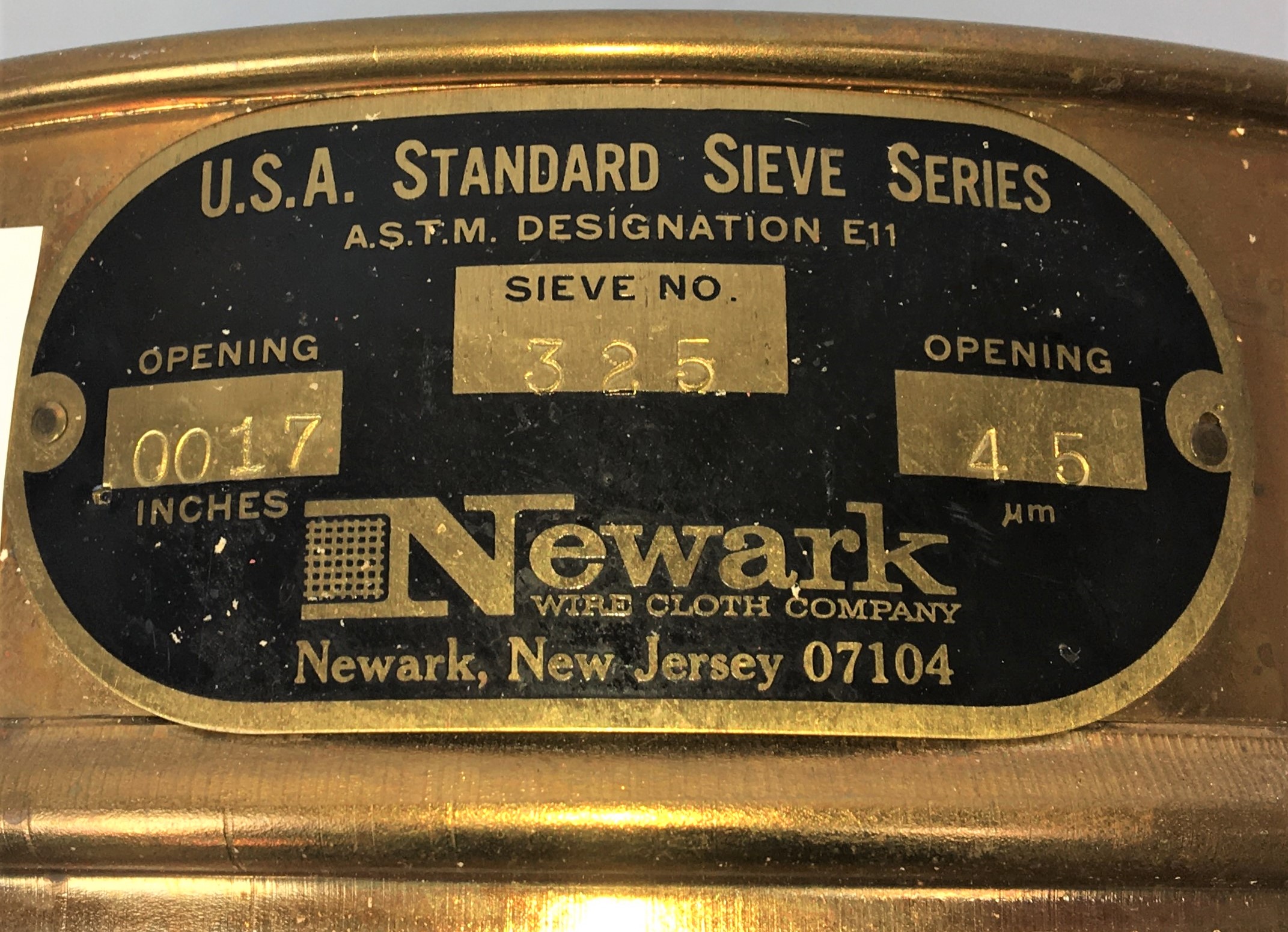 Used Newark #325 Brass 8" Sieve (45μm)
