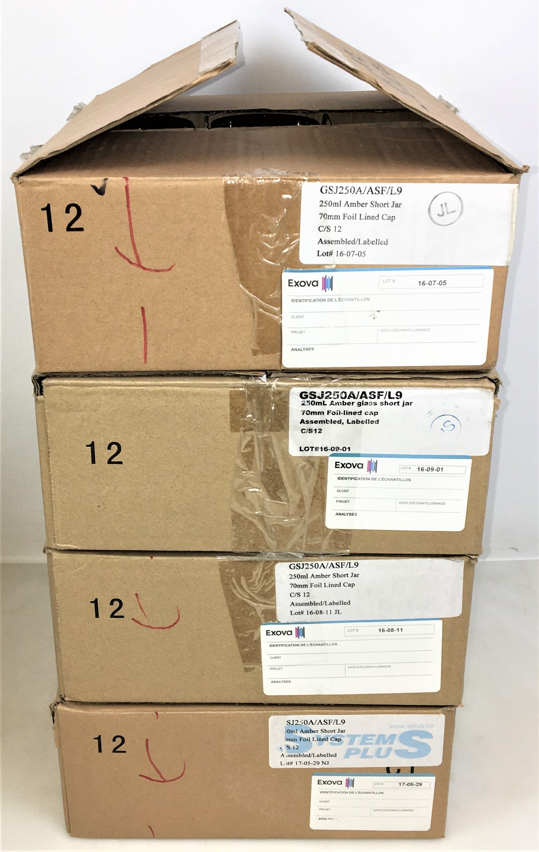 New Open Box Lot of Amber Glassware and Plasticware - Bottles and Jars