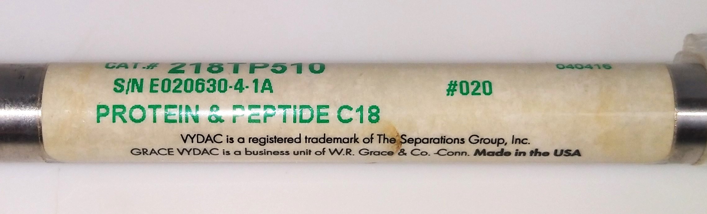 Used Vydac 218TP510 C18 Semi-Preparative HPLC Column (25 cm × 10 mm x 5µm)