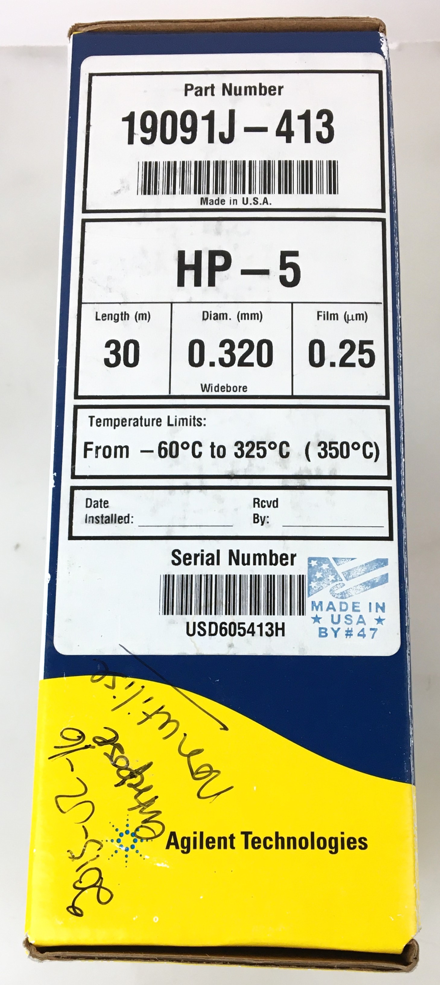 New Open Box Agilent HP-5 (19019J-413) Capillary Column (30M x 0.32mm x 0.25µm)