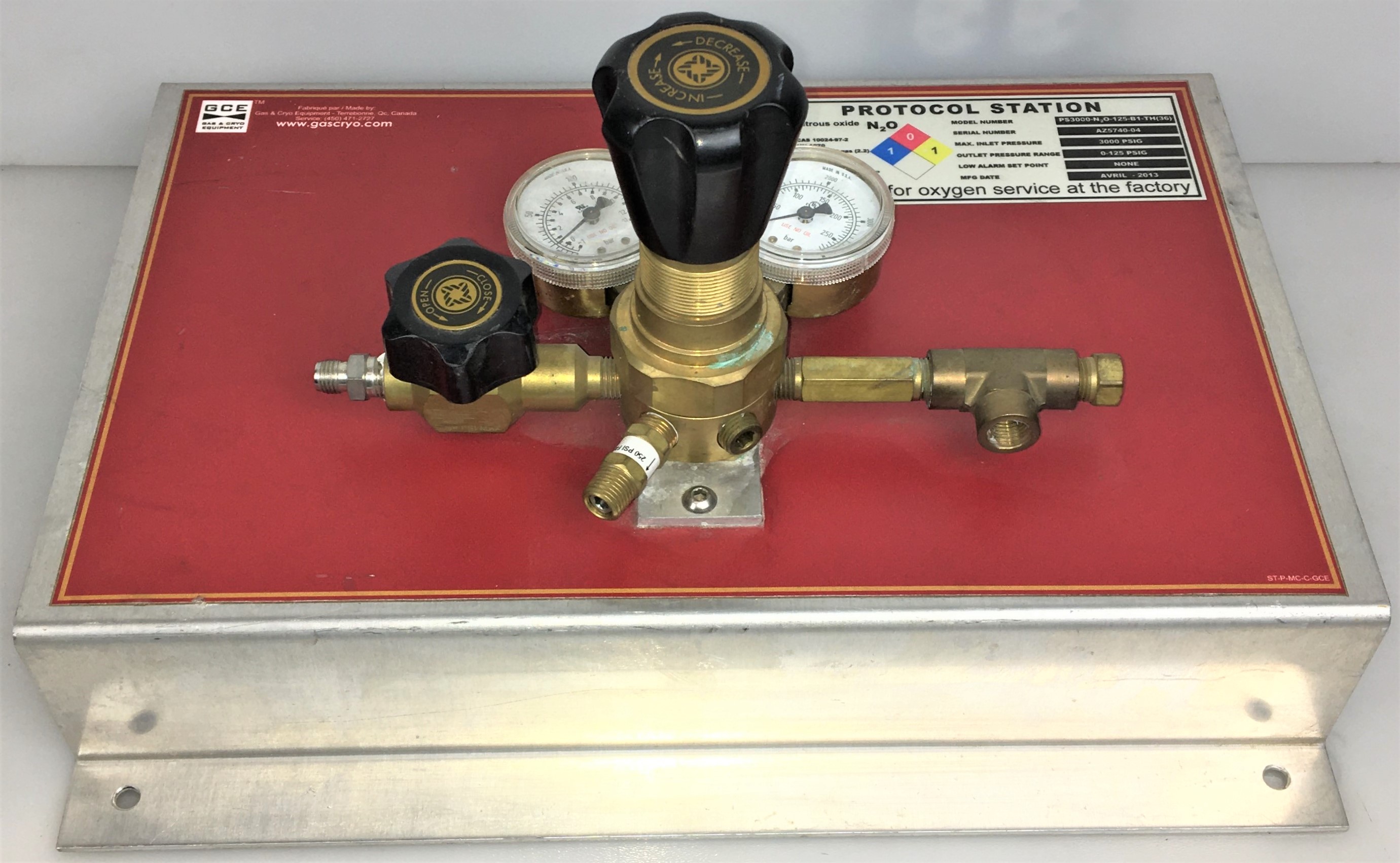 Used GCE Protocol Station PS3000-N2O-125-B1-TH(36) Regulator Panel