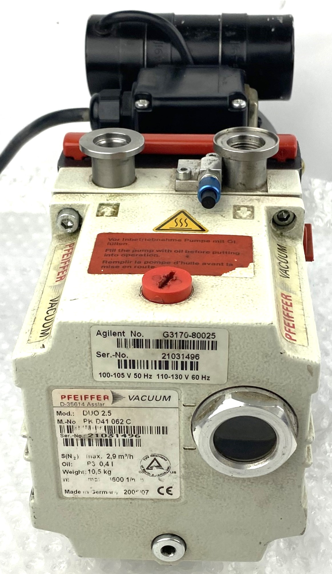 Used Pfeiffer DUO 2.5 (G3170-80025) Rotary Vacuum Pump (2.5cfm)