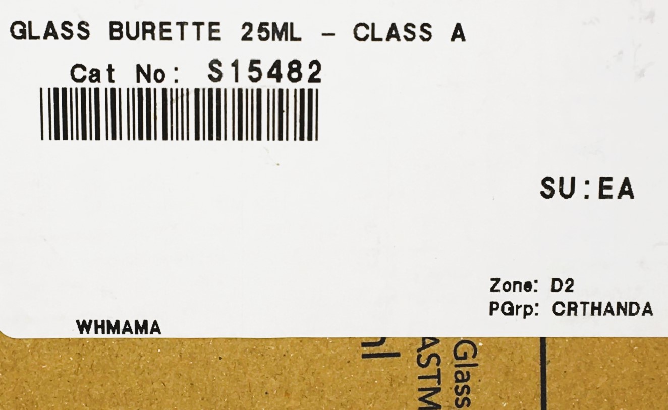 New Open Box Eisco CH0240B Class A 25mL Buret