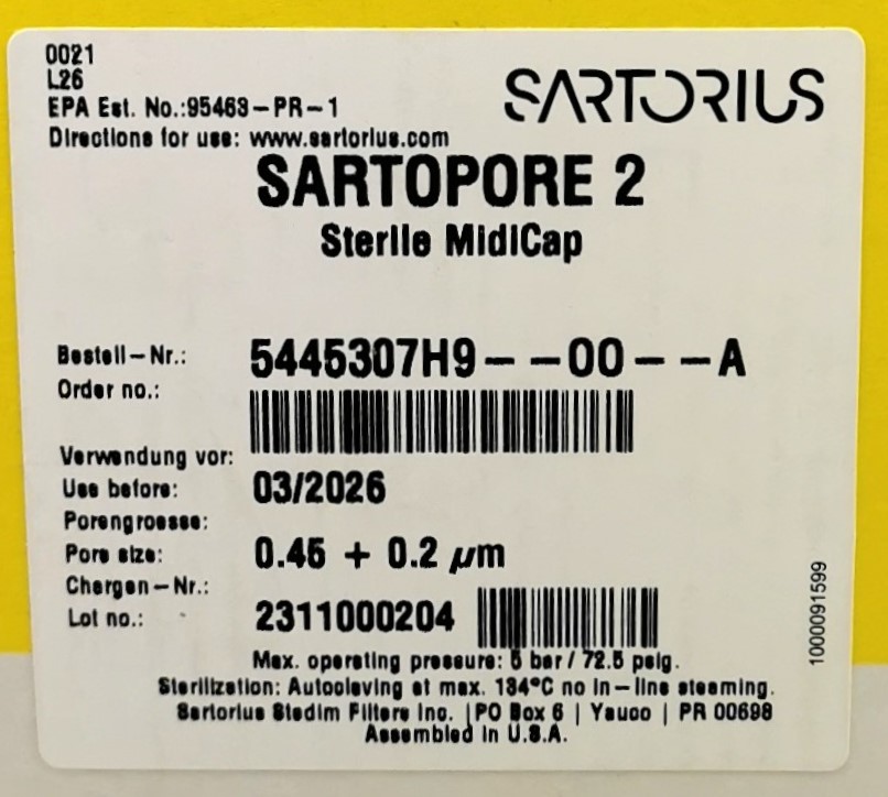 Hydrangea4937　0502 指定07 Sartorius 5445307H7-00-A Sartopore 2 MidiCap Sterile 0.45 +