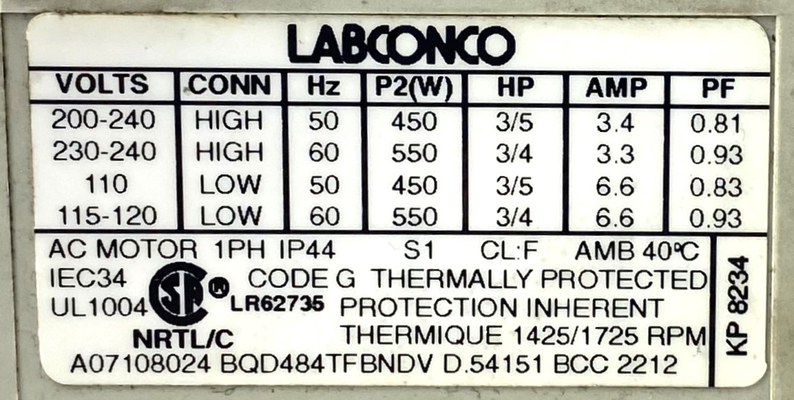 Used Labconco 195 Rotary Vacuum Pump (6.89cfm)