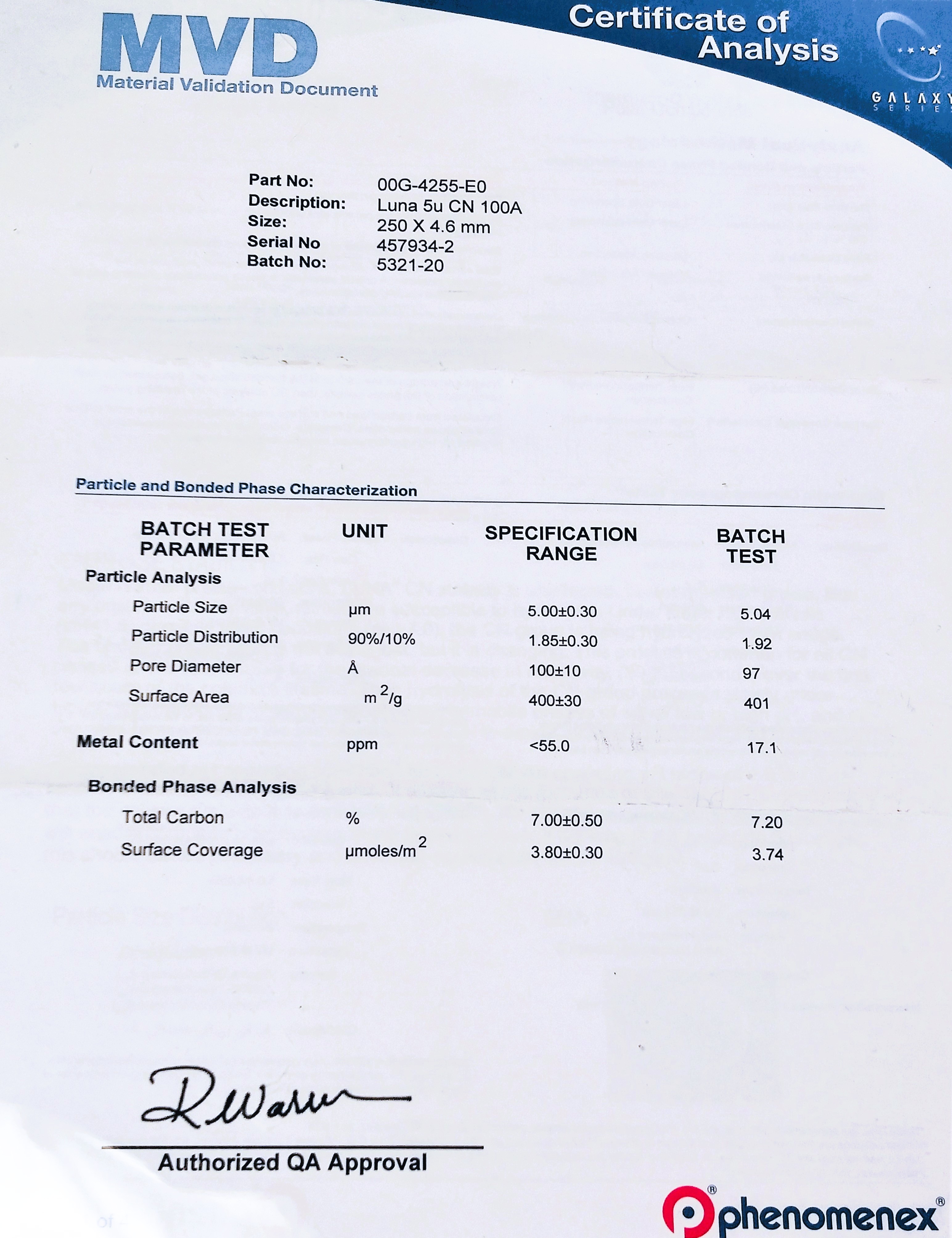New Open Box Phenomenex Luna CN (00G-4255-E0) LC Column (25 cm × 4.6 mm x 5µm)