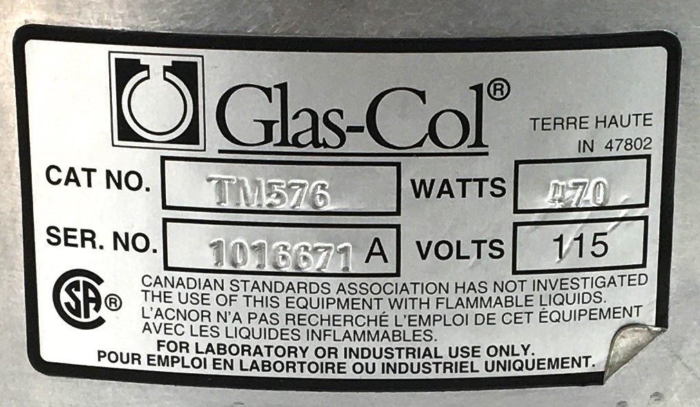 Used Glas-Col TM576 Rigid Heating Mantle with PYREX 6947 Reaction Flask