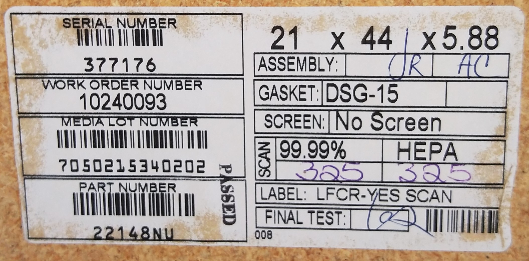 New Open Box Aerostar 22148NU HEPA Filter (44"L x 21"D x 5.88" Thick)