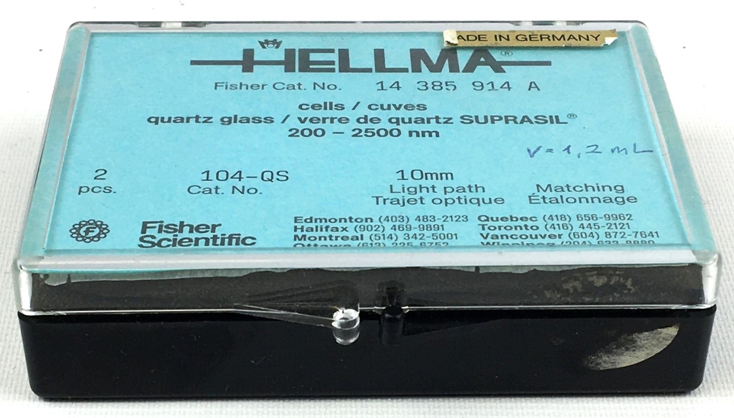 New Open Box Hellma 104-QS Quartz Semi-Micro Absorption Cuvette with Stopper - 10mm (Pack of 2)