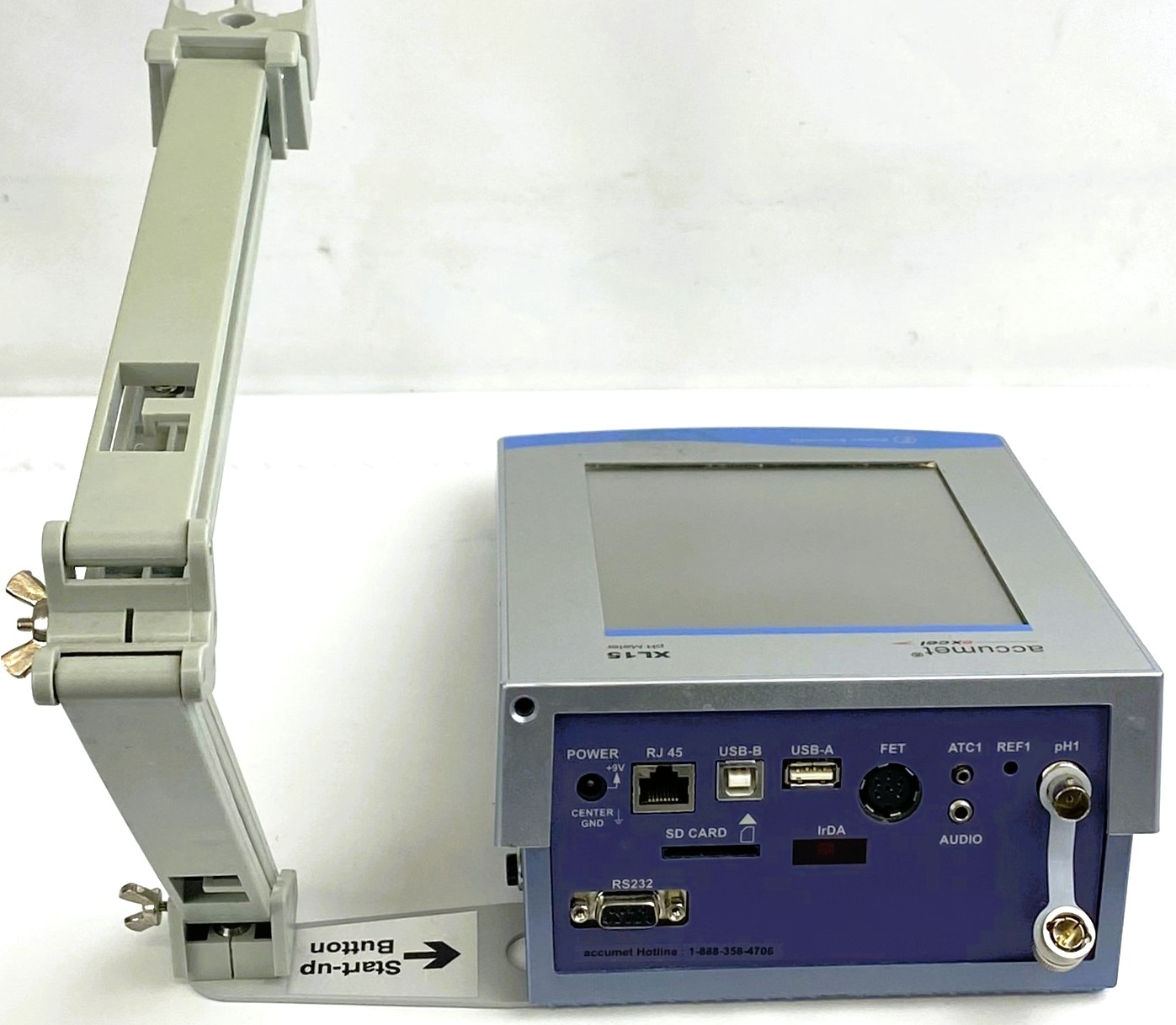 Used Fisher Accumet Excel XL15 pH-mV Meter with Temperature Probe and Support Arm