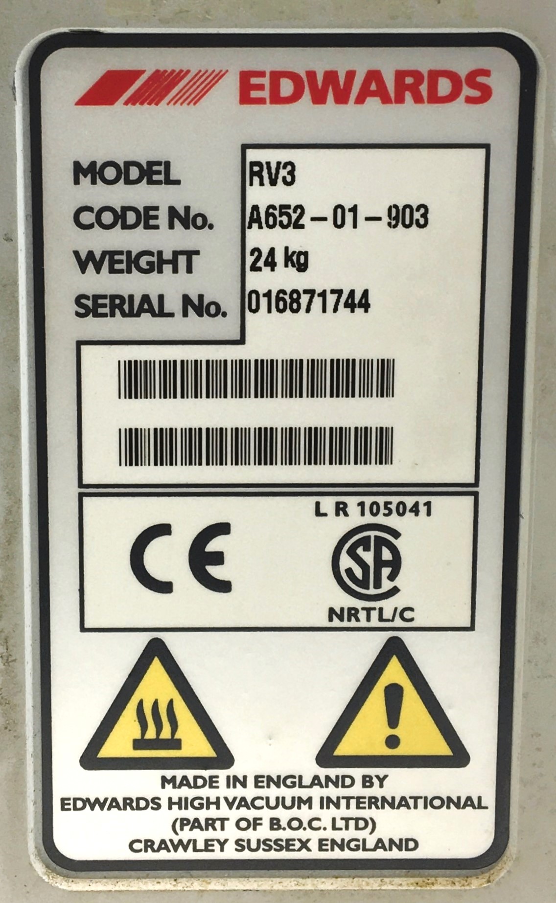 Used Edwards RV3 Rotary Vacuum Pump (2.6cfm)