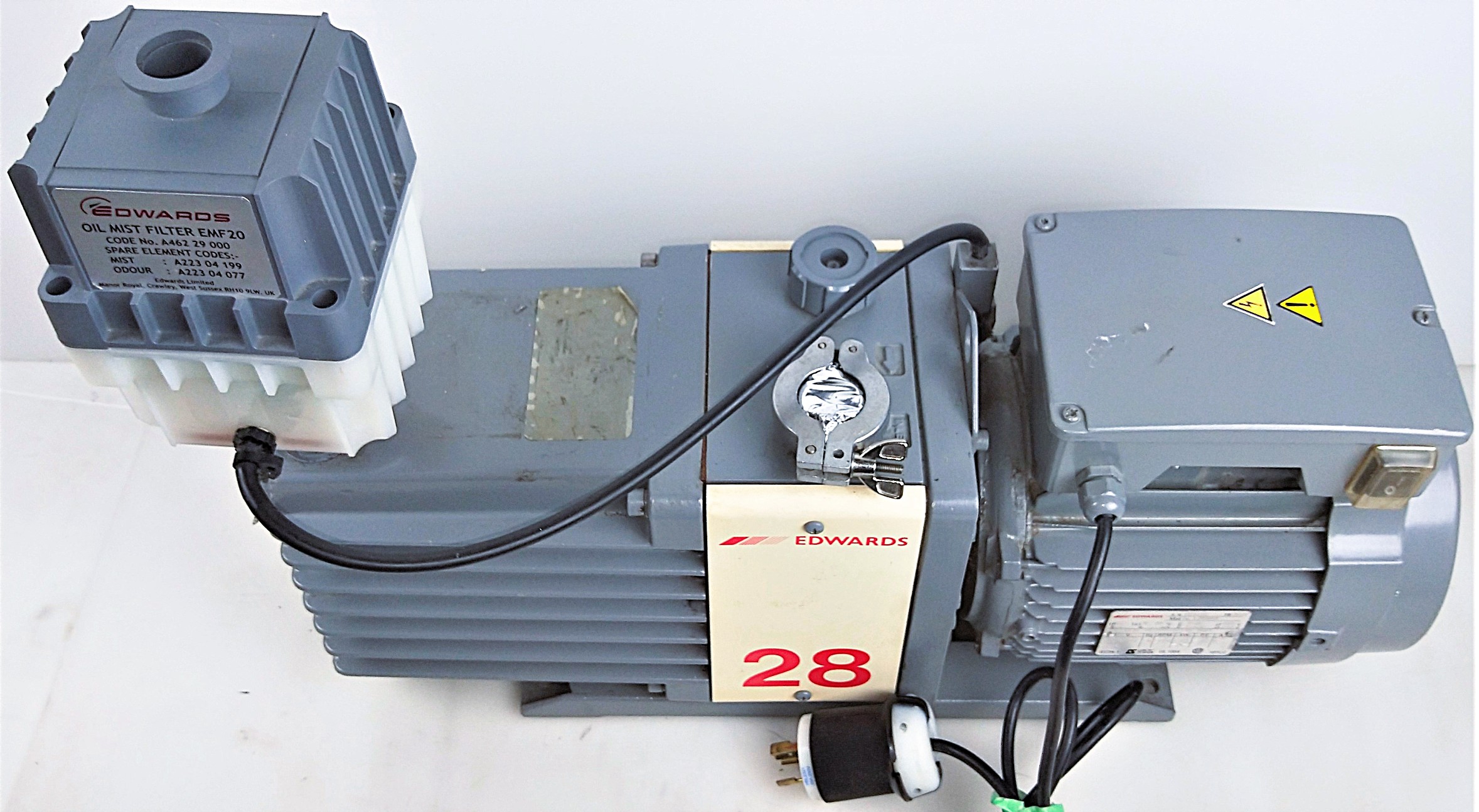 Used Edwards E2M28 Rotary Vacuum Pump with EMF20 Oil Mist Filter (21cfm)