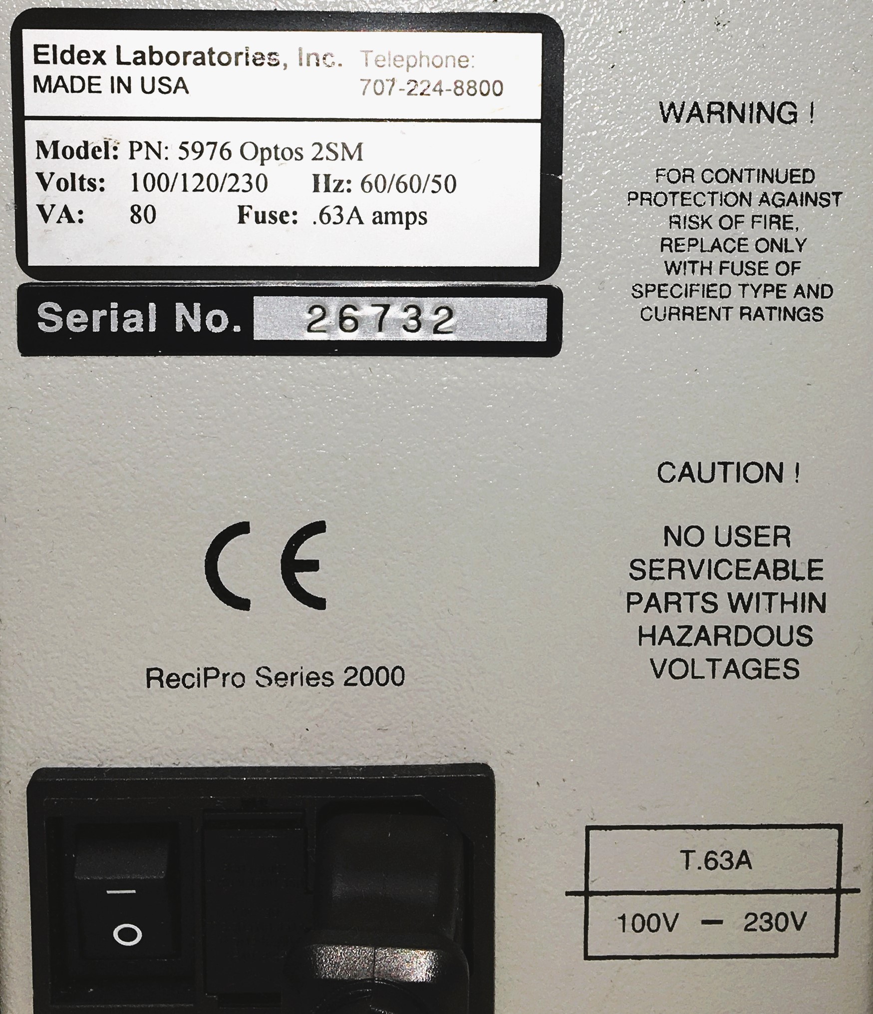 Used Eldex 5976 Optos 2SMP Metering Pump (0-10 mL/min)