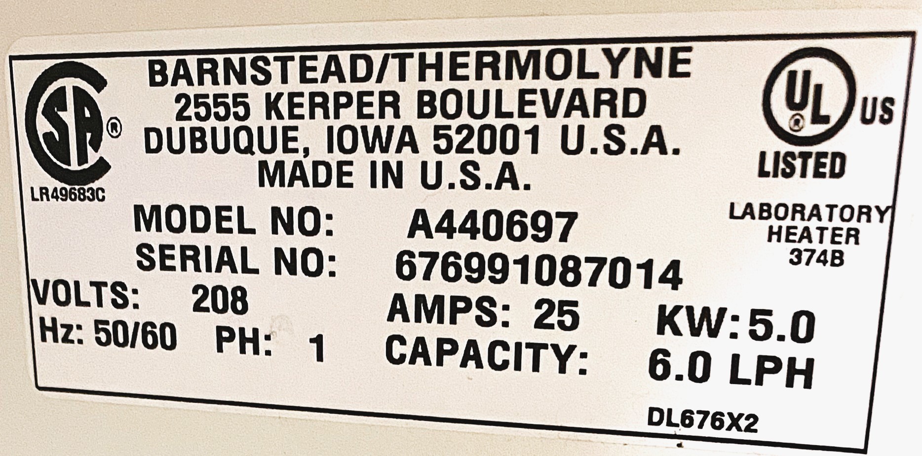 Used Barnstead Mega-Pure MP-6A Water Still (6L/hr)