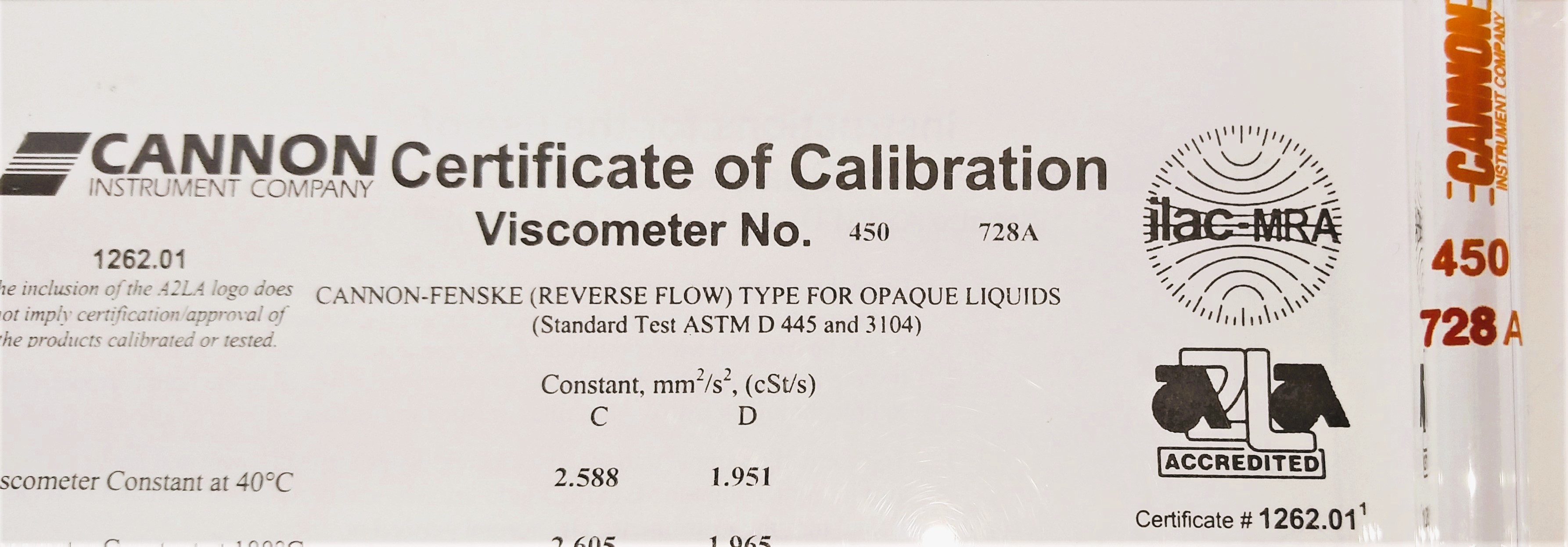 New Open Box Cannon-Fenske CFOC-450 (9721-F77) Certified Opaque Viscometer Tube (Size 450)