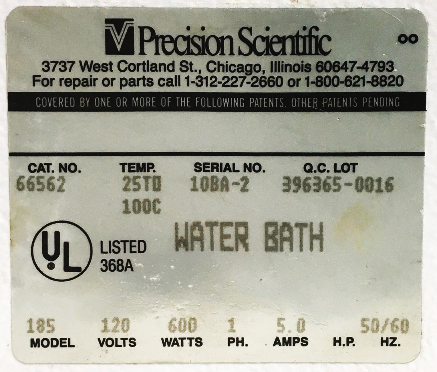 Used Precision 185 (66562) Water Bath (18L)