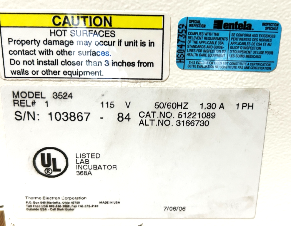 Used Thermo Precision 3524 (5EG) Gravity-Convection Incubator (4.5 Cu-Ft)