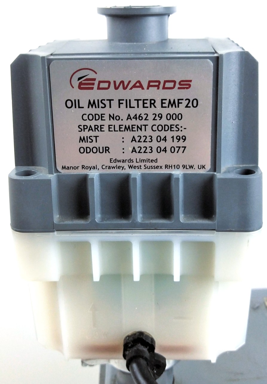Used Edwards E2M28 Rotary Vacuum Pump with EMF20 Oil Mist Filter (21cfm)