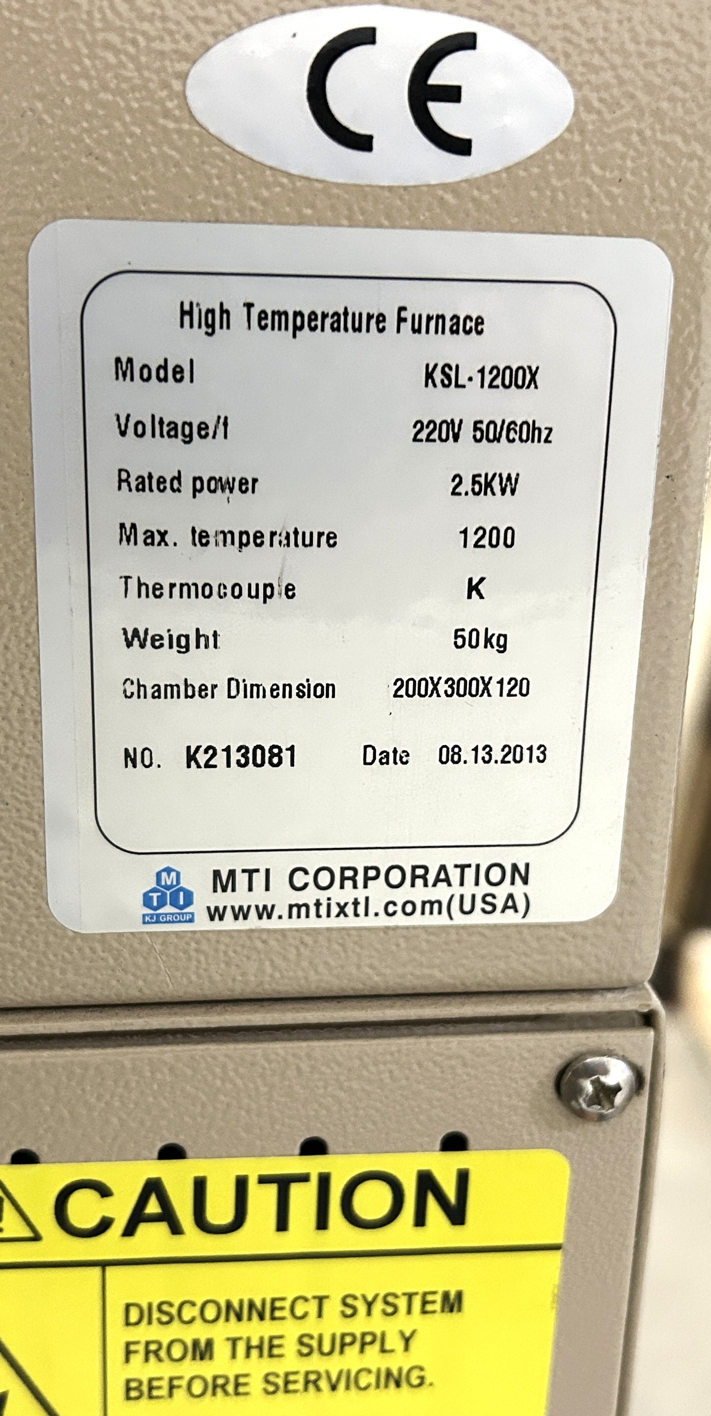 Used MTI KSL-1200X Programmable Muffle Furnace (0.95 Cu-Ft)