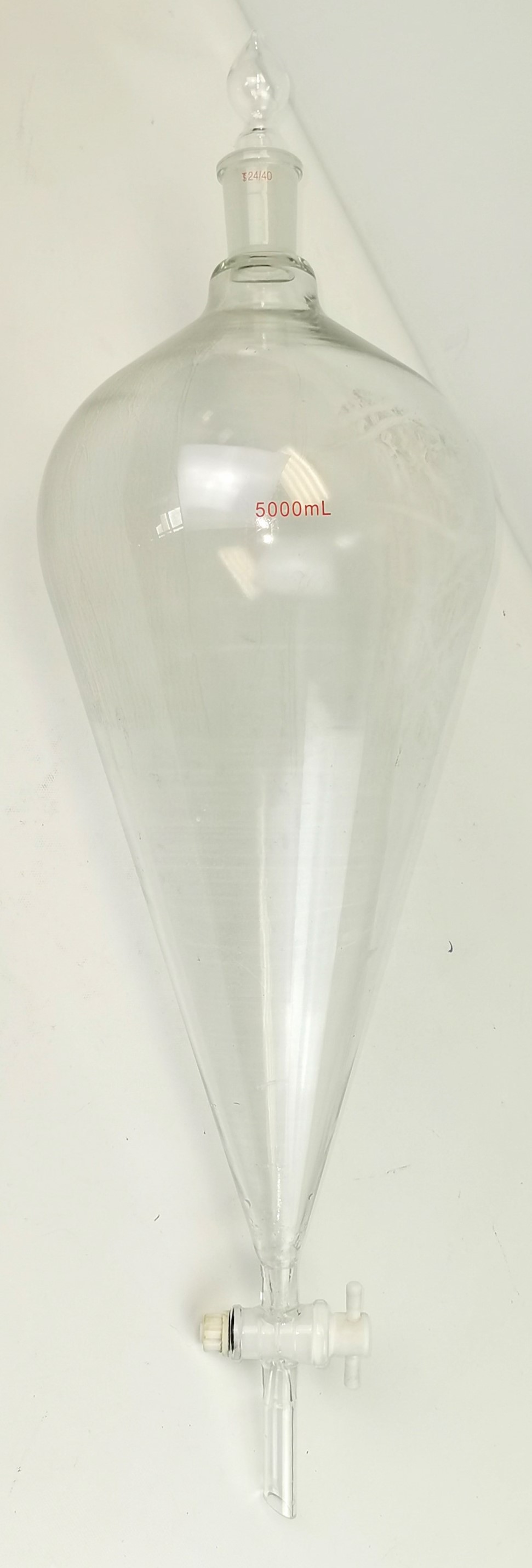 Used 5000 mL Pear-Shaped Separatory Funnel with Ring Support Stand