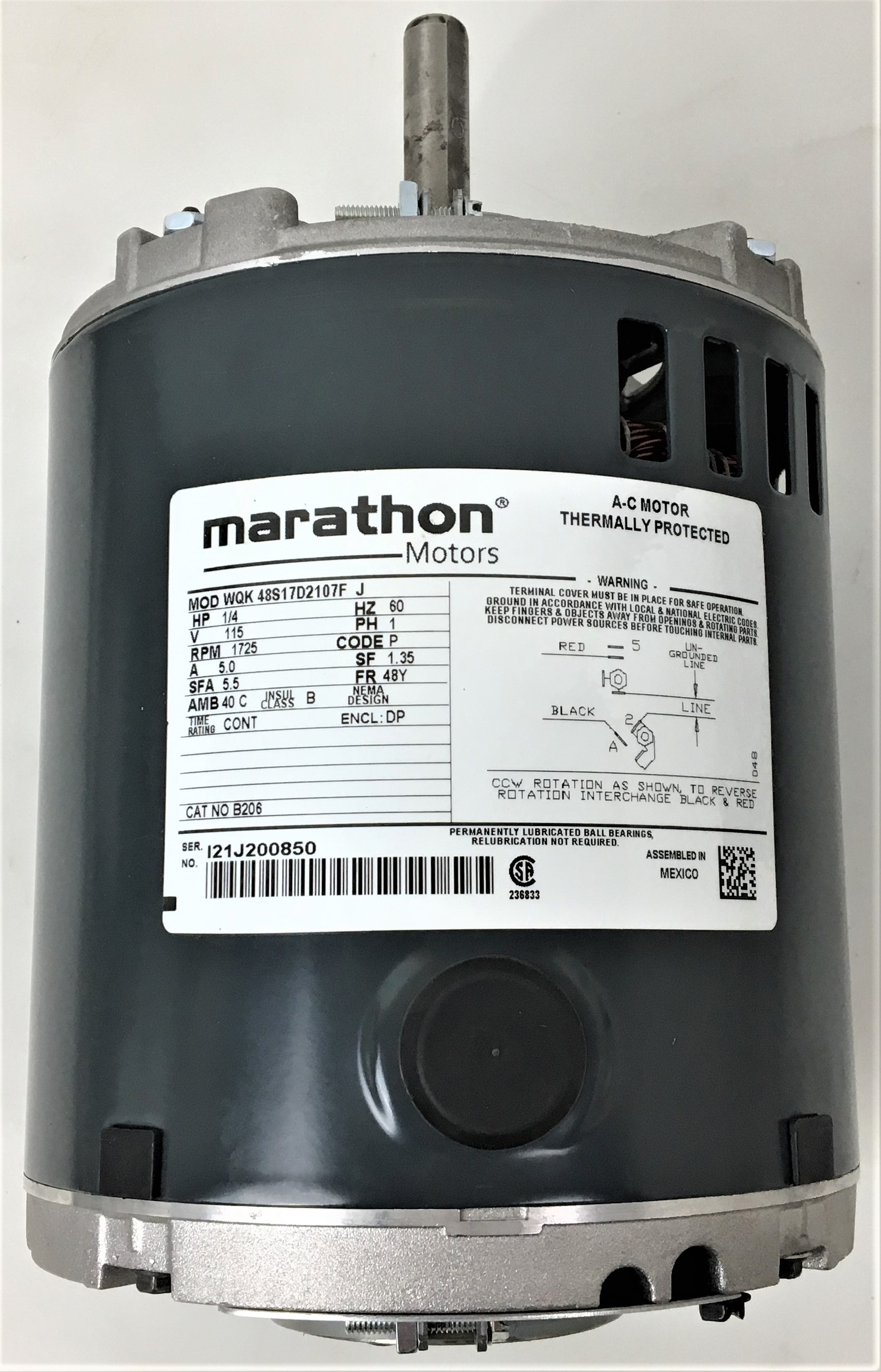 New Open Box Marathon WQK 48S17D2107F 1/4HP AC Induction Motor