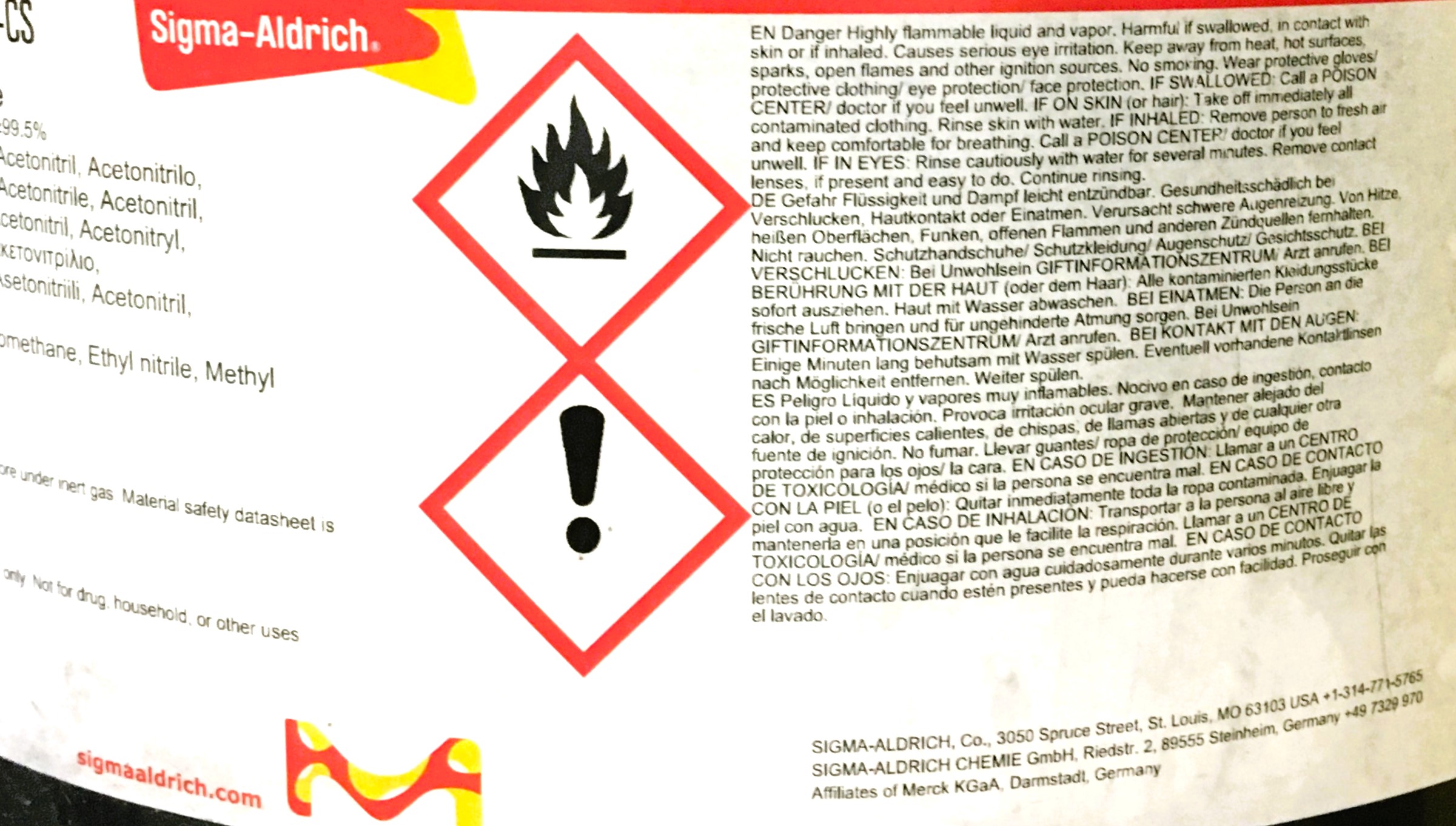 New Sigma-Aldrich 360457-18L-CS Acetonitrile - ≥99.5% (18L)