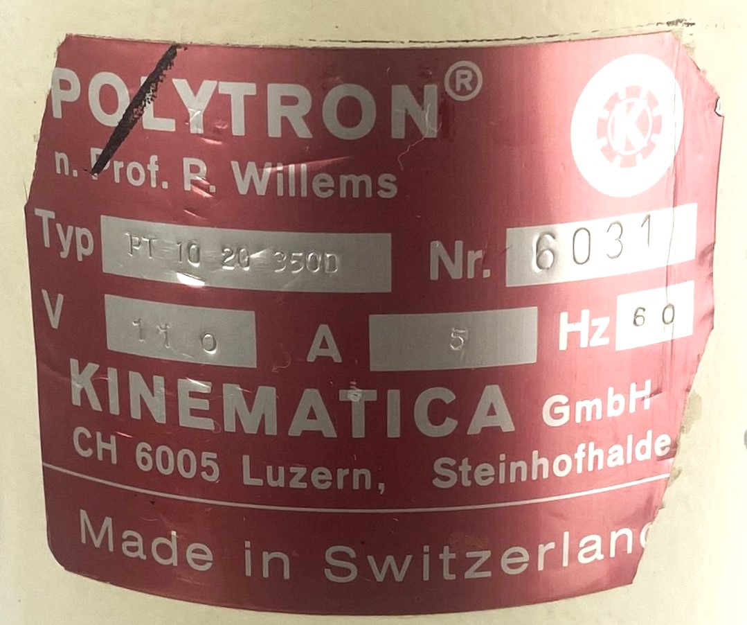 Used Kinematica Polytron PT10-20-3500 Homogenizer with PCU-2 Control and G5-75W Probe