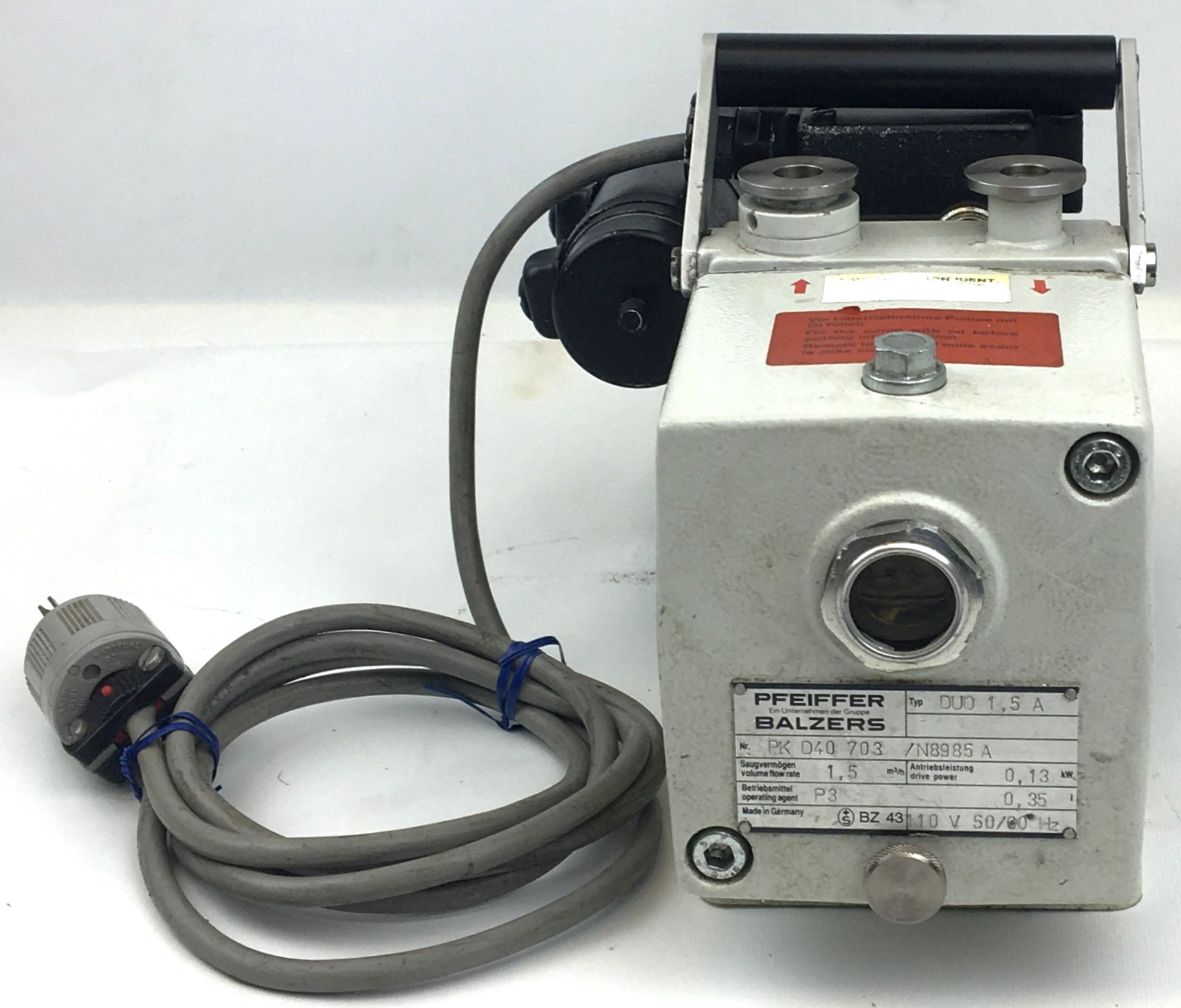 Used Pfeiffer DUO 1.5A (PKD40703) Rotary Vacuum Pump (1.5 m3/h)