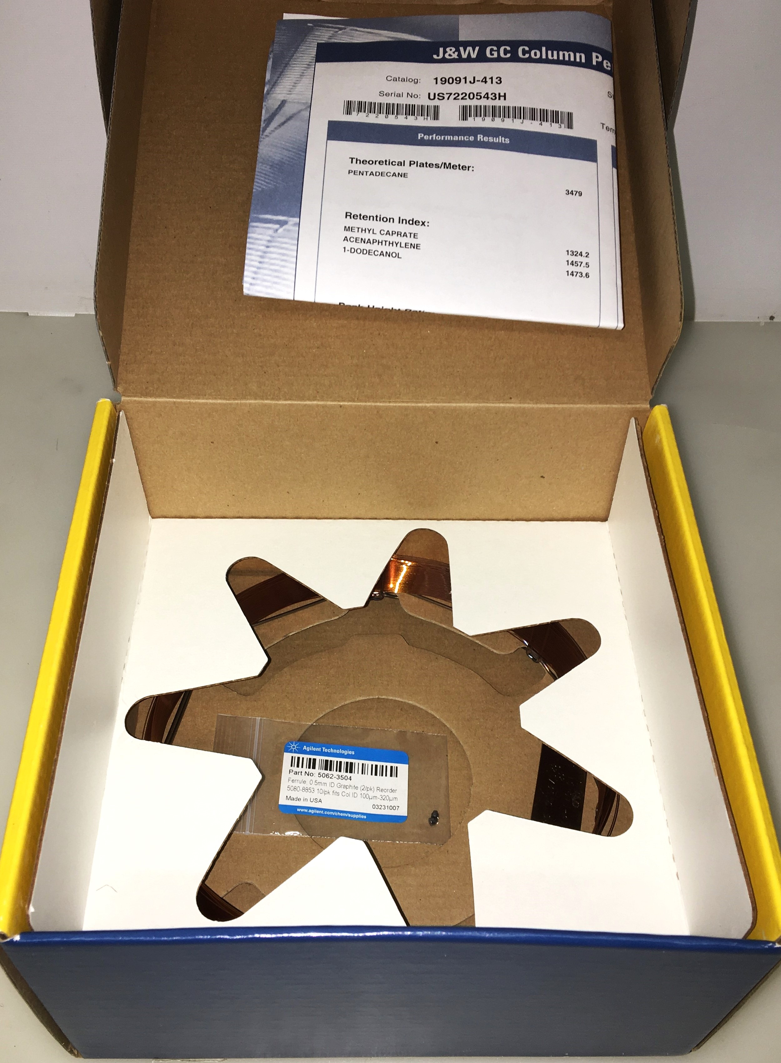 New Open Box Agilent HP-5 (19019J-413) Capillary Column (30M x 0.32mm x 0.25µm)