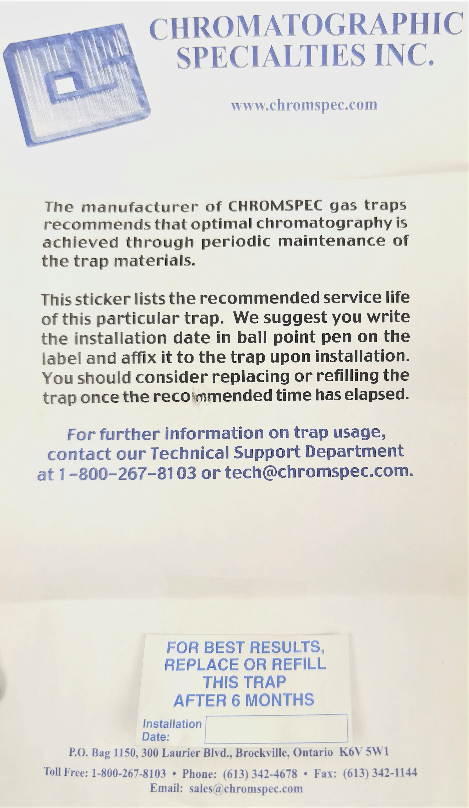 New Chromspec Big Moisture Trap C36088