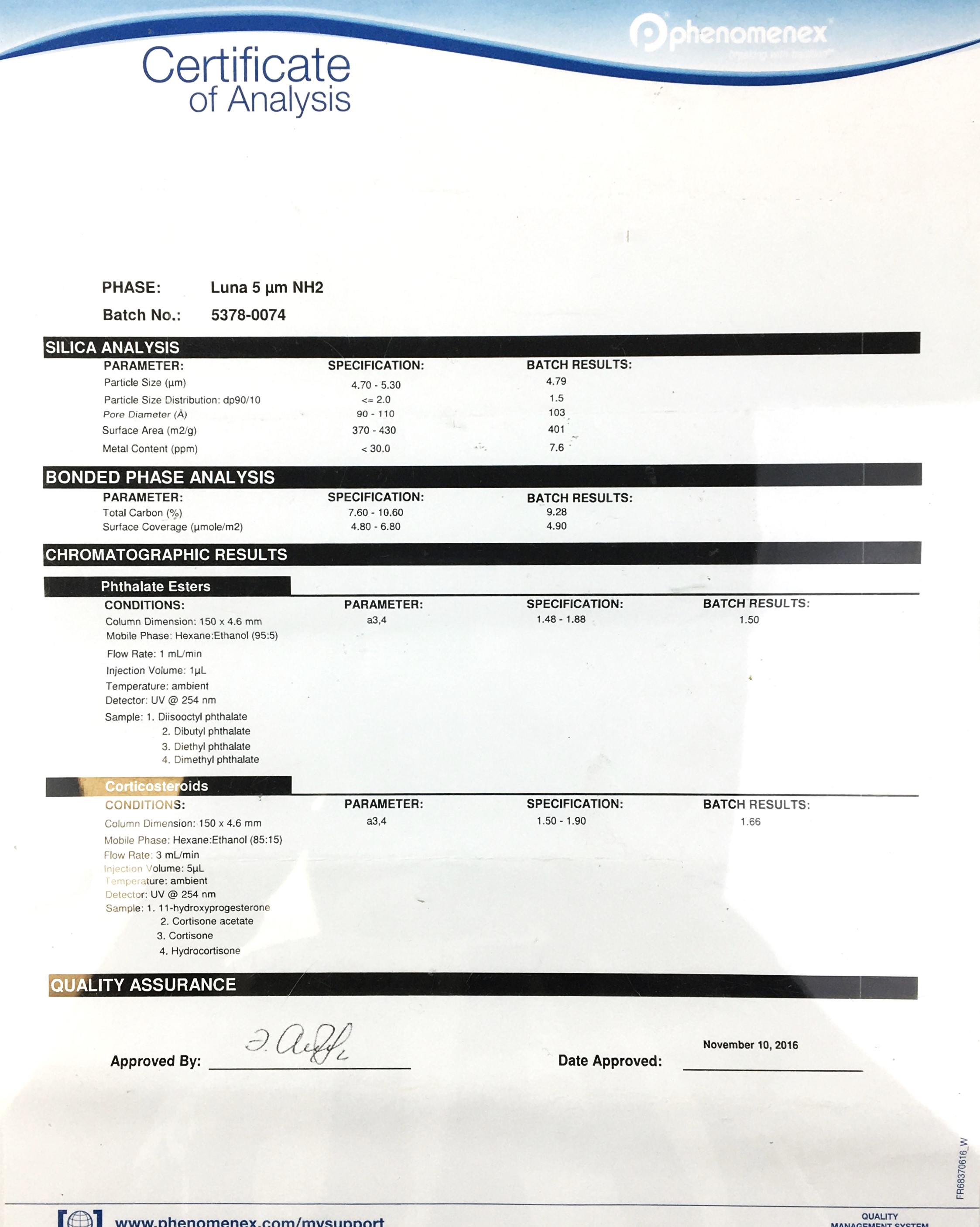 New Open Box Phenomenex Luna NH2 (00G-4378-B0) LC Column (25 cm × 2 mm x 5µm)