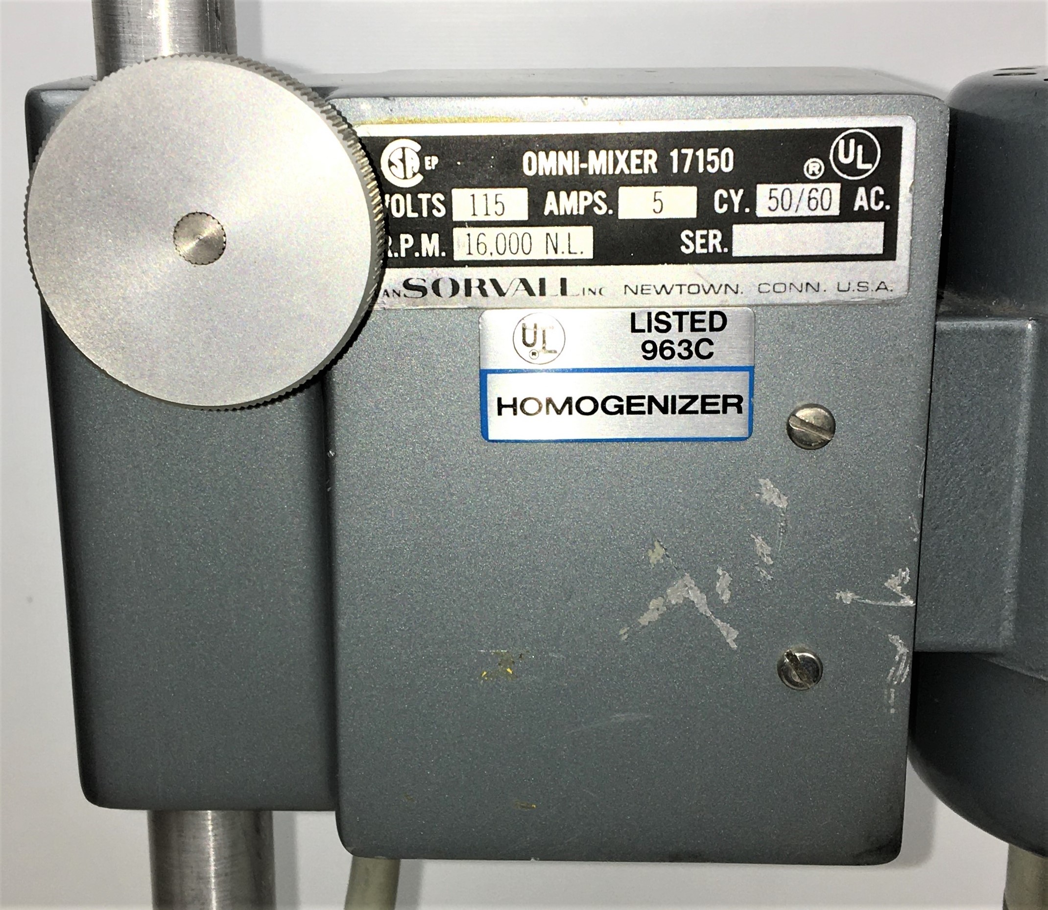 Used Sorvall Omni-Mixer 17150 Homogenizer with Sealed Chamber Assembly
