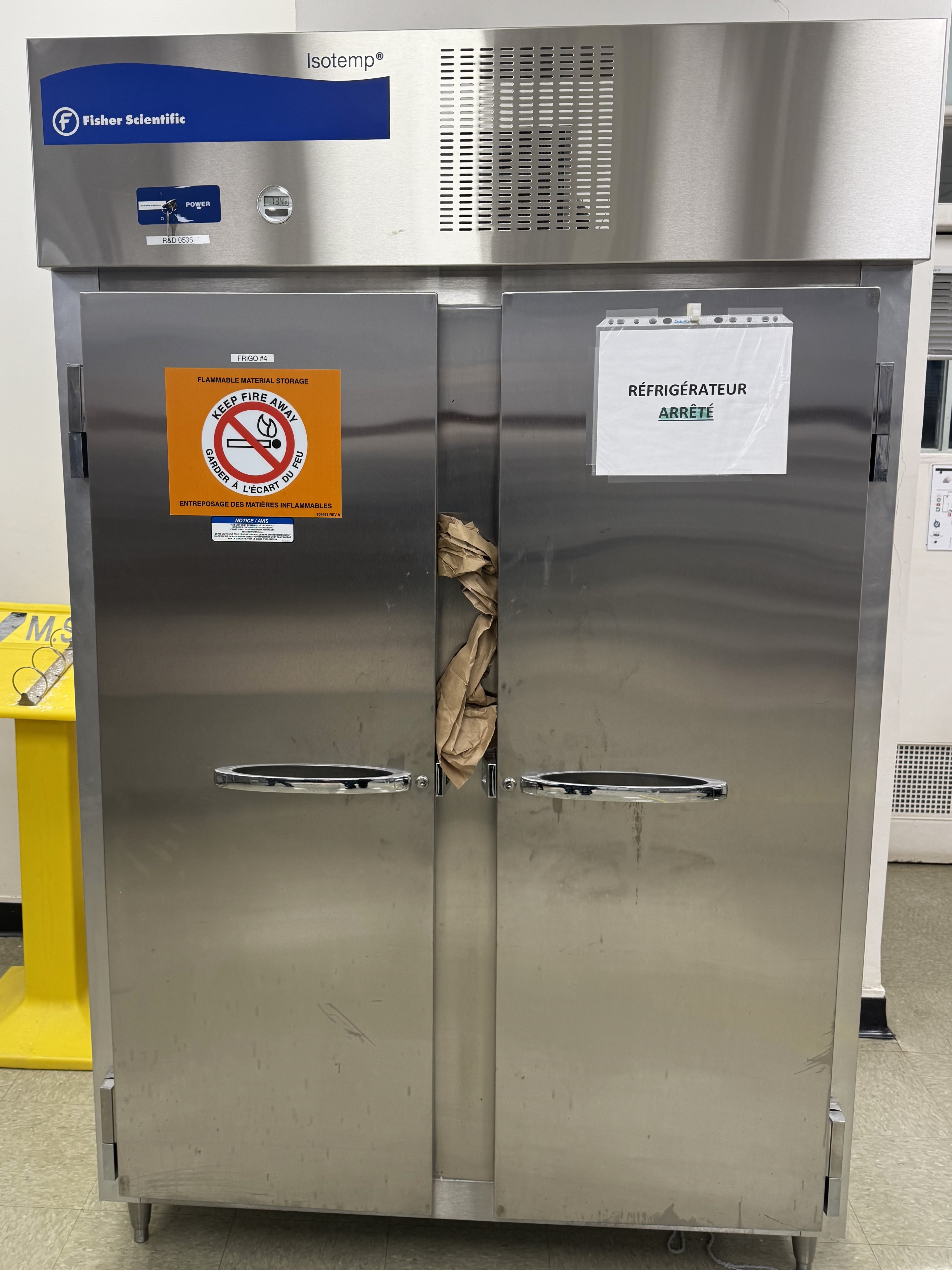 Used Fisher Isotemp 50FREEFSA 2-Door Flammable Storage Refrigerator (50 Cu-Ft)