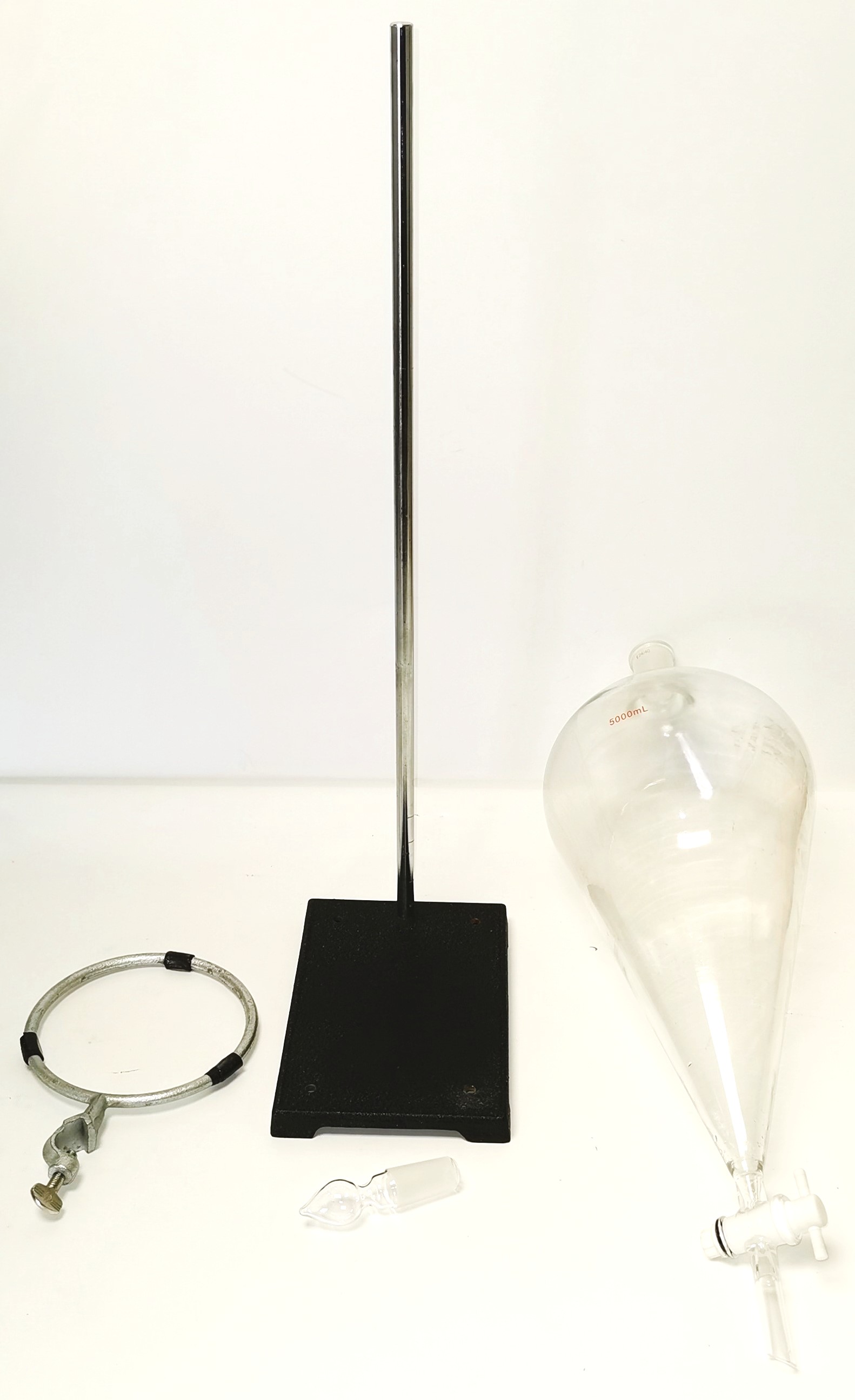 Used 5000 mL Pear-Shaped Separatory Funnel (24/40 ST) with Ring Support Stand