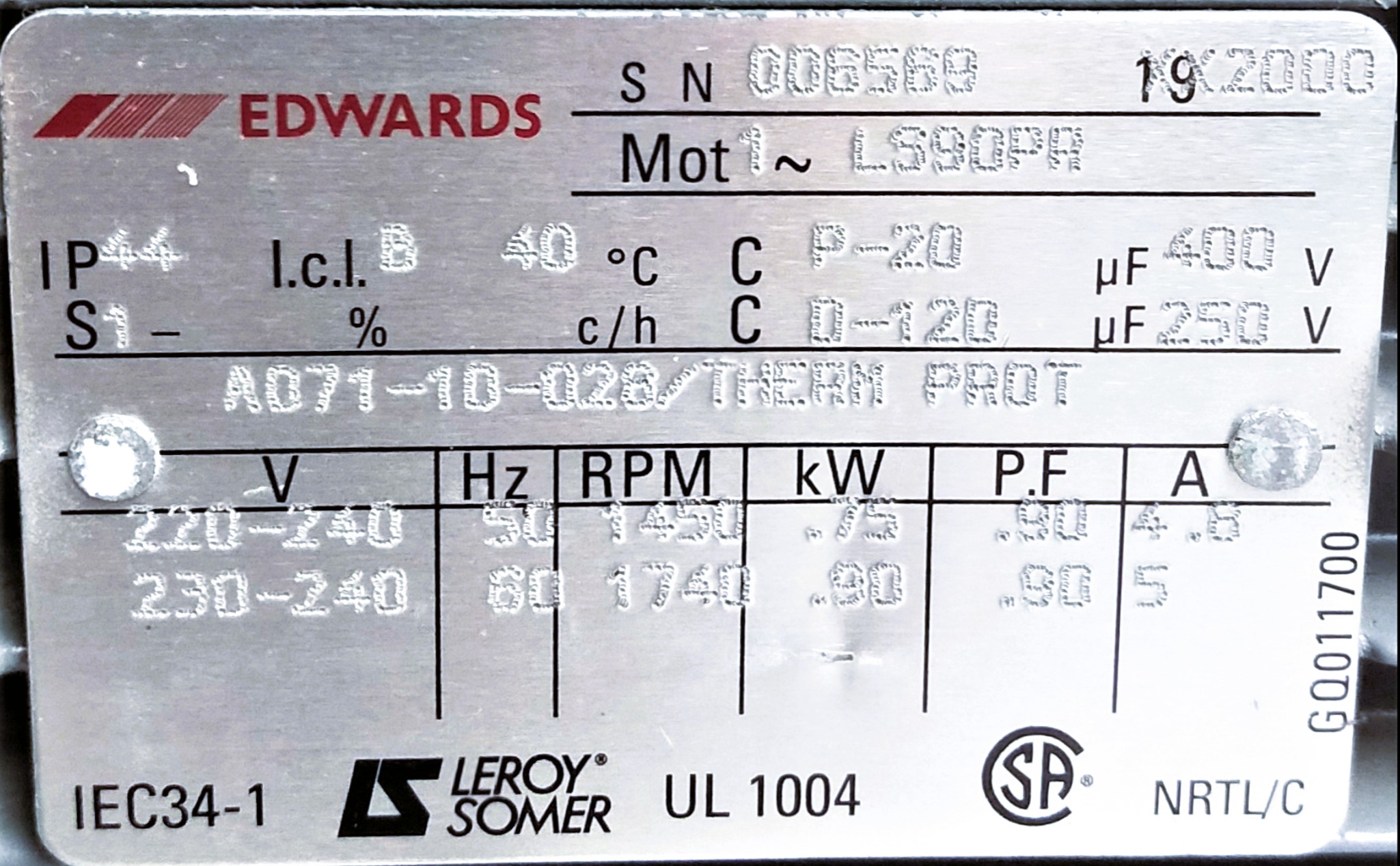Used Edwards E2M28 Rotary Vacuum Pump with EMF20 Oil Mist Filter (21cfm)