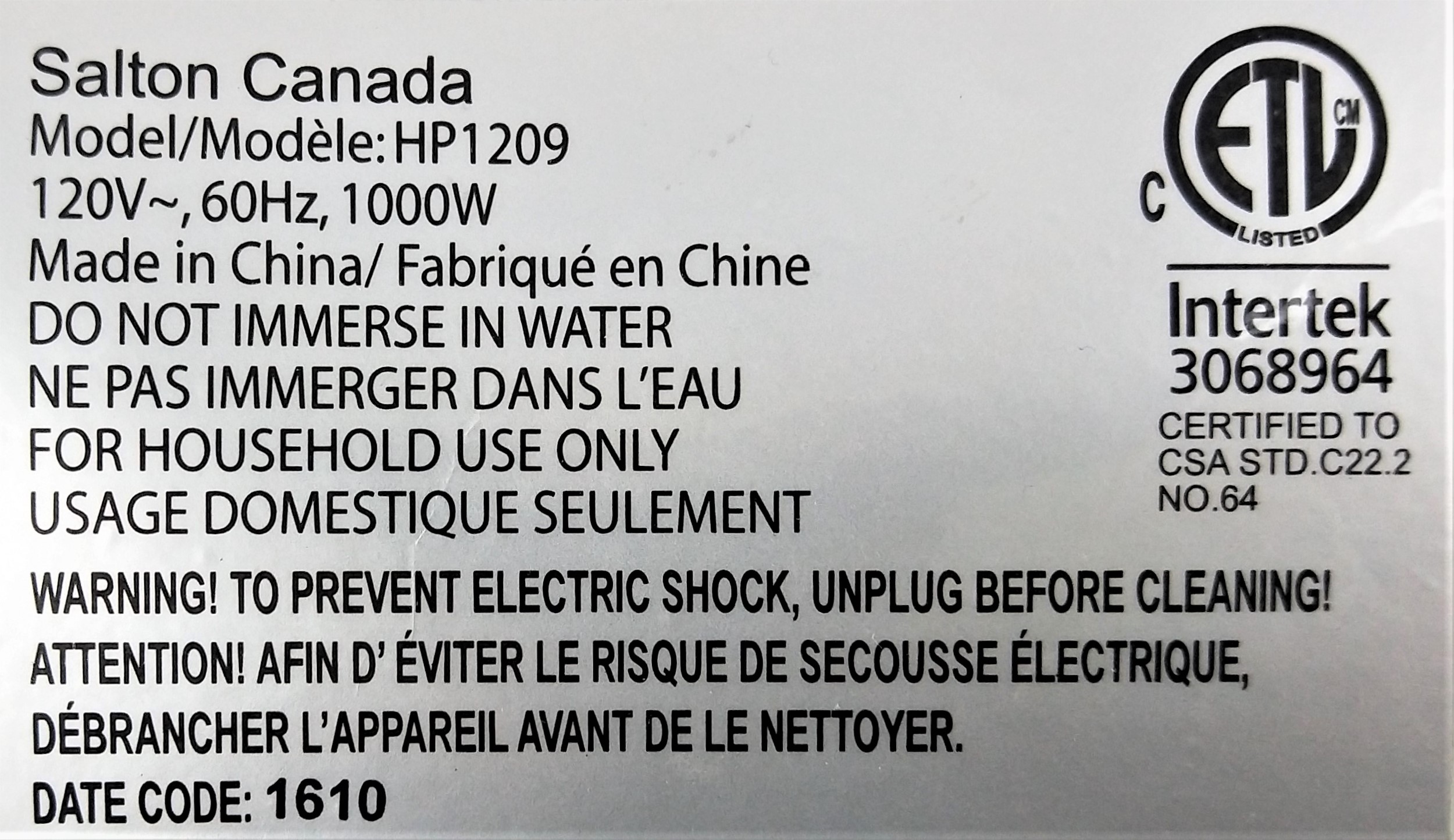 Used Salton HP1209 Portable Single Element Burner