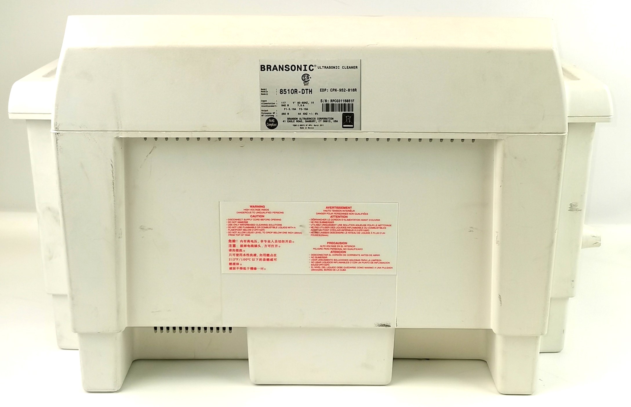 Used Branson 8510R-DTH Heated Ultrasonic Cleaner (20.8L)