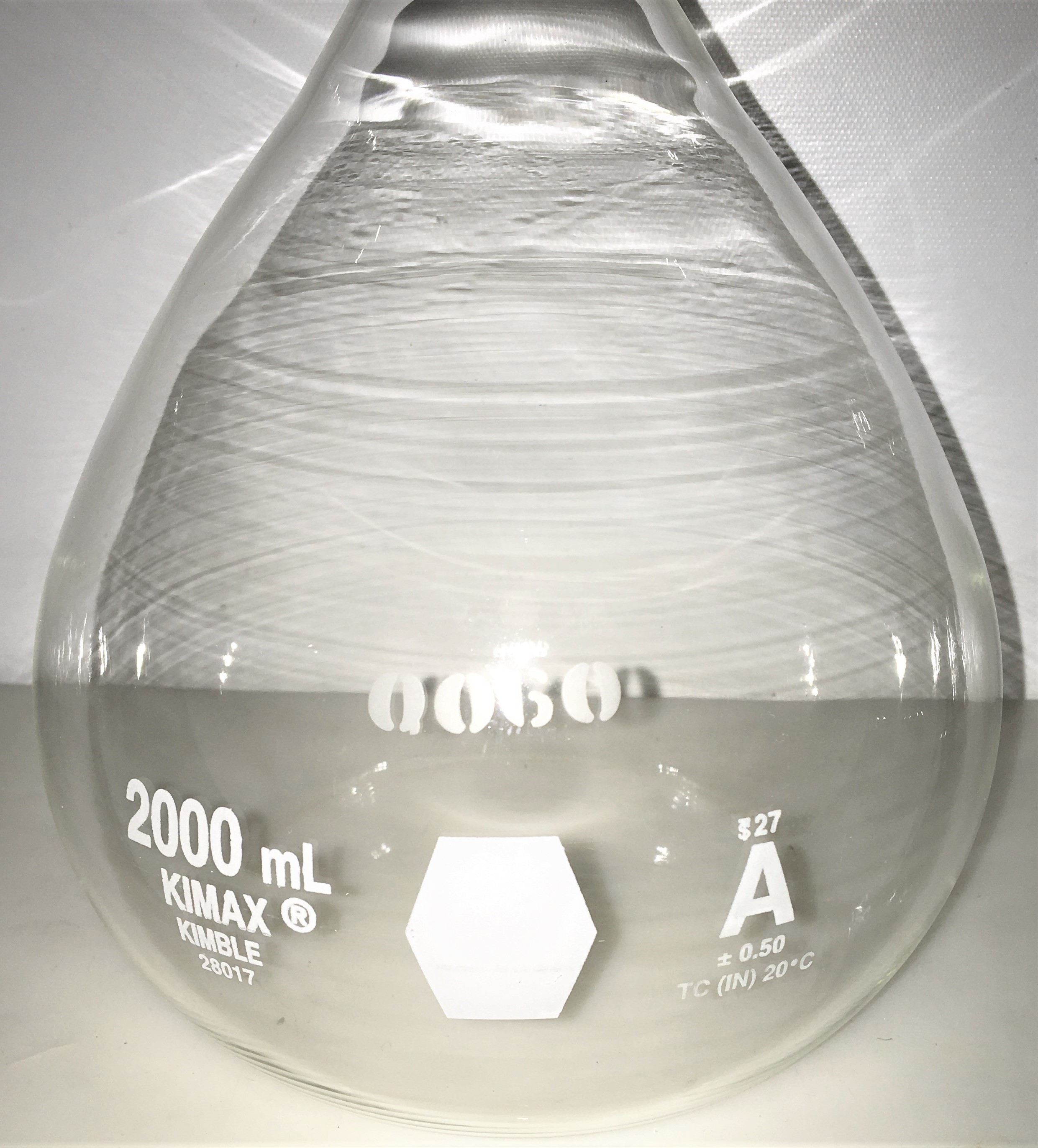 Used Kimble 28017-2000 KIMAX Volumetric Flask with Stopper, Class A - 2000mL