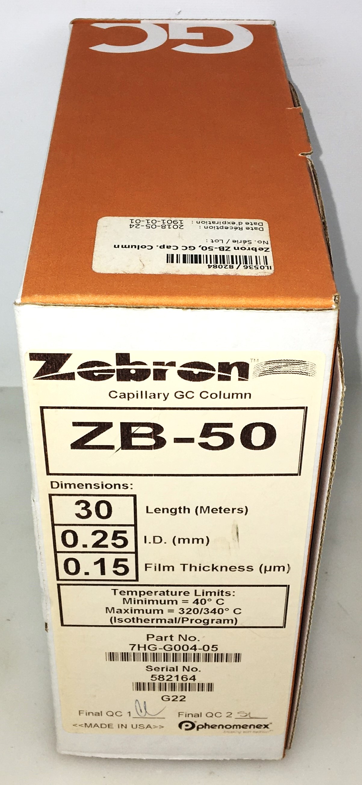 New Open Box Zebron ZB-50 (7HG-G004-05) Capillary Column (30M x 0.25mm x 0.15 µm)