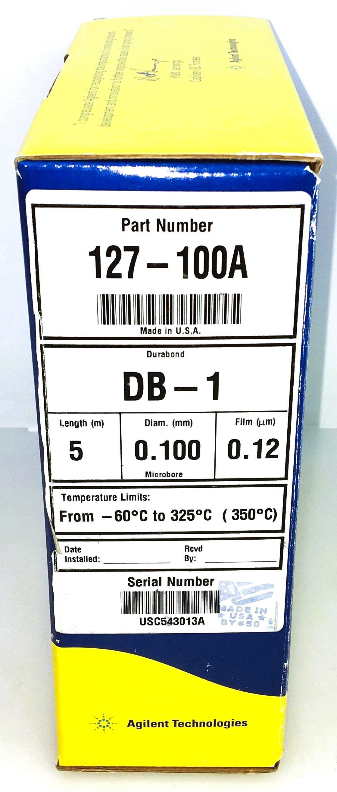 Used Agilent DB-1 (127-100A) Capillary Column (5M × 0.10mm x 0.12µm)