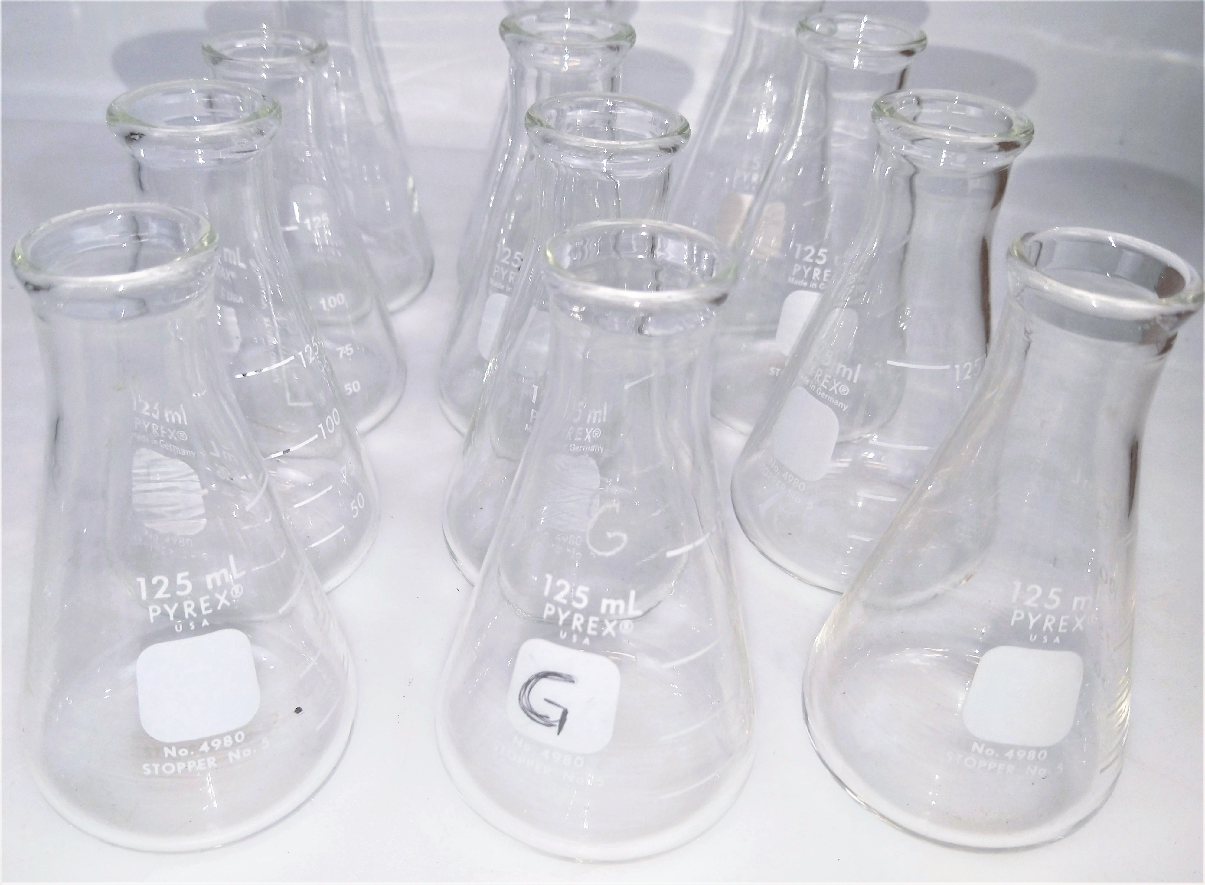 Used Corning PYREX 4980 (or Equivalent) Narrow-Mouth 125mL Erlenmeyer Flask