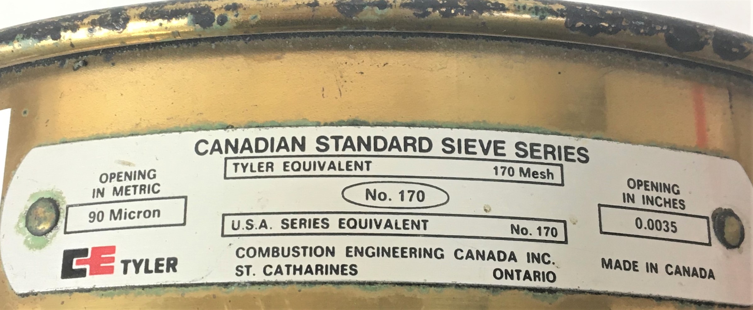 Used Tyler #170 Brass-Stainless Steel 8" Sieve (90μm)