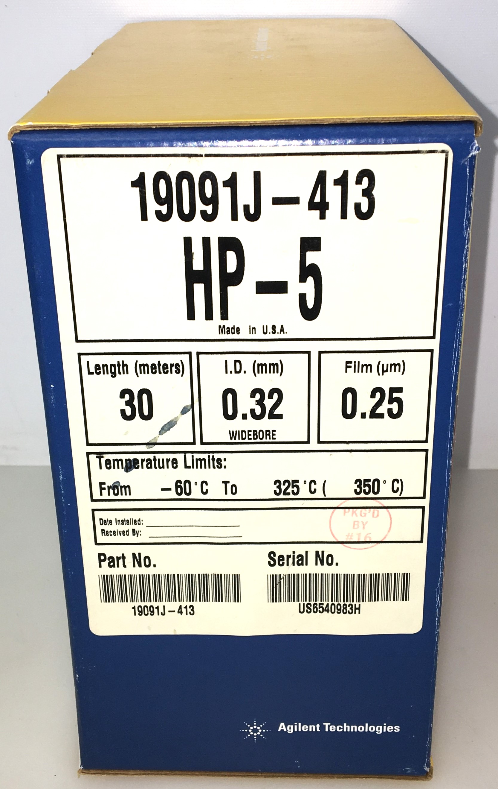 New Open Box Agilent (Hewlett Packard) HP-5 (19019J-413) Capillary Column (30M x 0.32mm x 0.25µm)