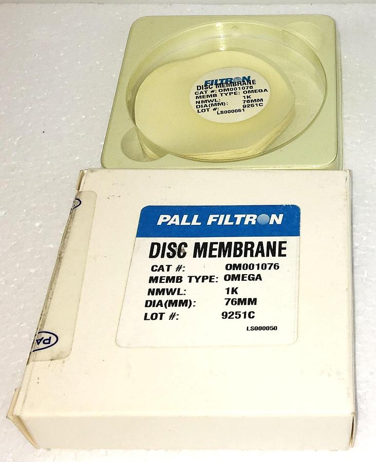 New Open Box Pall Filtron Omega 10K MWCO Ultrafiltration Membrane Disc Filter - 76 mm (12/Pk)