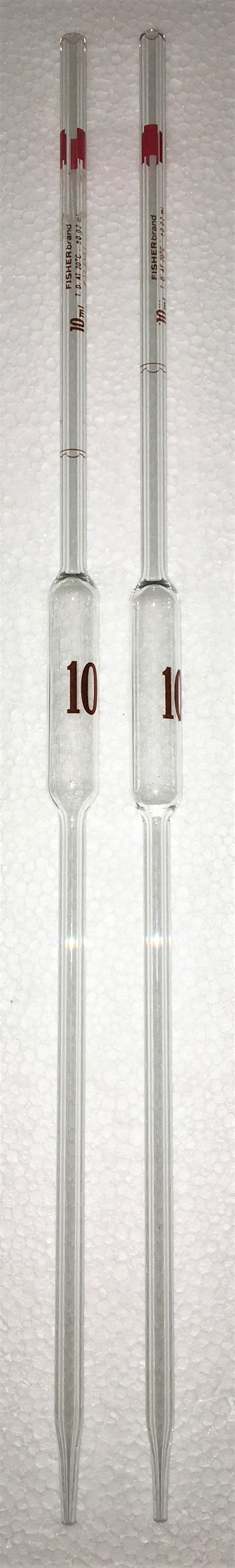 Used Fisherbrand 13-650L Volumetric Pipet, Class B - 10mL (Pack of 12)